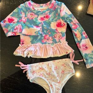 Cheeky Plum floral long-sleeve rash guard swimsuit set